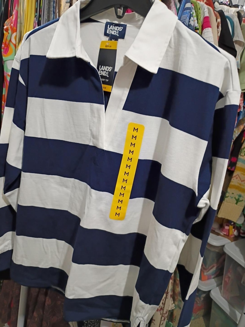 Lands' End Navy and White Striped Rugby Shirt - SIZE Medium NWT - Picture 4 of 7